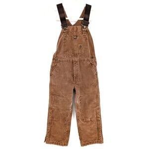 Carhartt Boys Brown Quilt Lined Canvas Bib Overalls MD Utility Workwear Outdoor